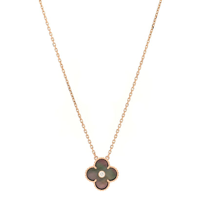 Van Cleef & Arpels 18K Rose Gold Diamond Grey Mother of Pearl Vintage Alhambra Pendant Necklace 1 of 5