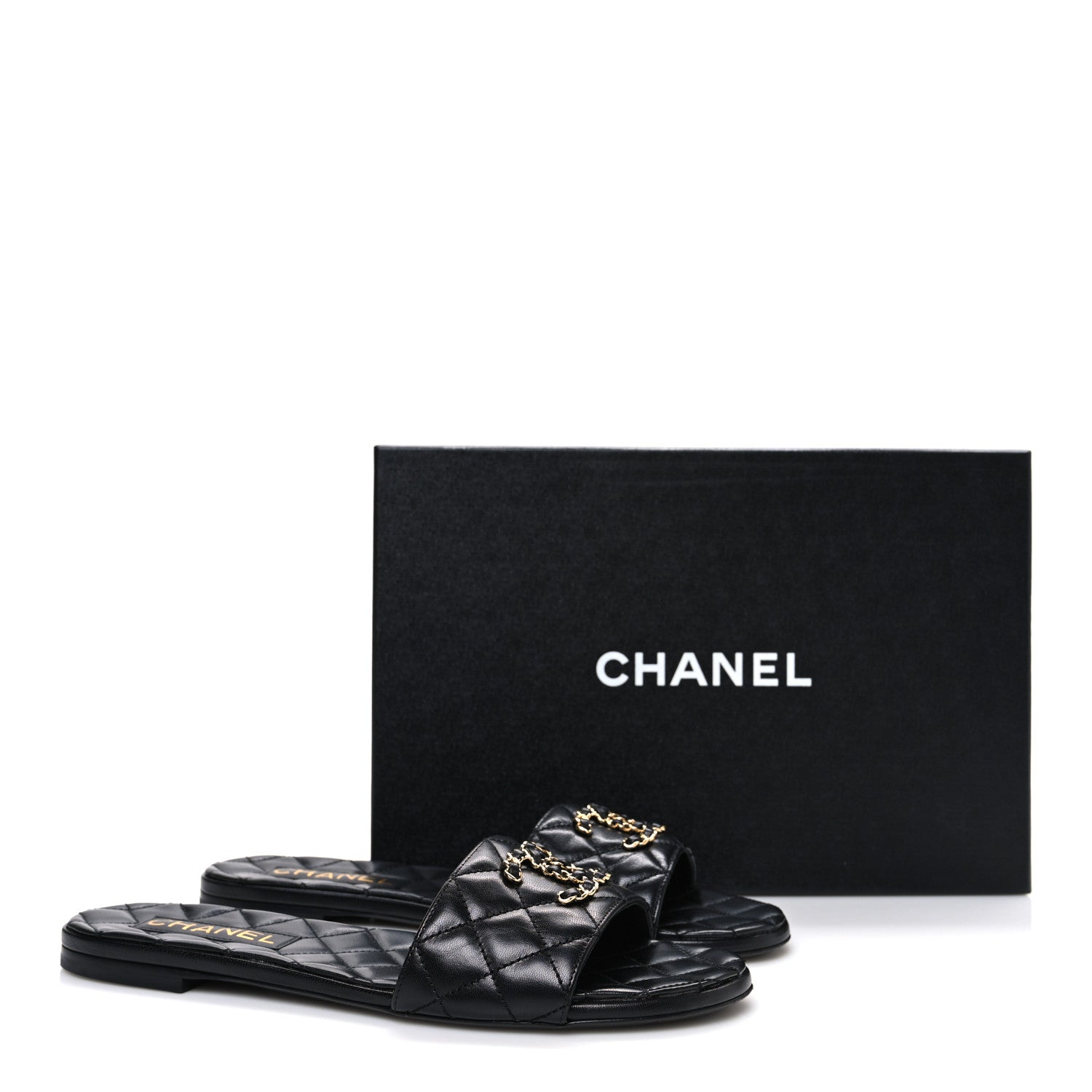 Chanel Shiny Goatskin Quilted CC Mules Sandals 40 Black 11 of 11