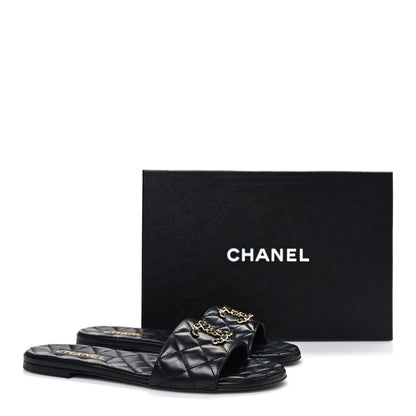 Chanel Shiny Goatskin Quilted CC Mules Sandals 40 Black 11 of 11