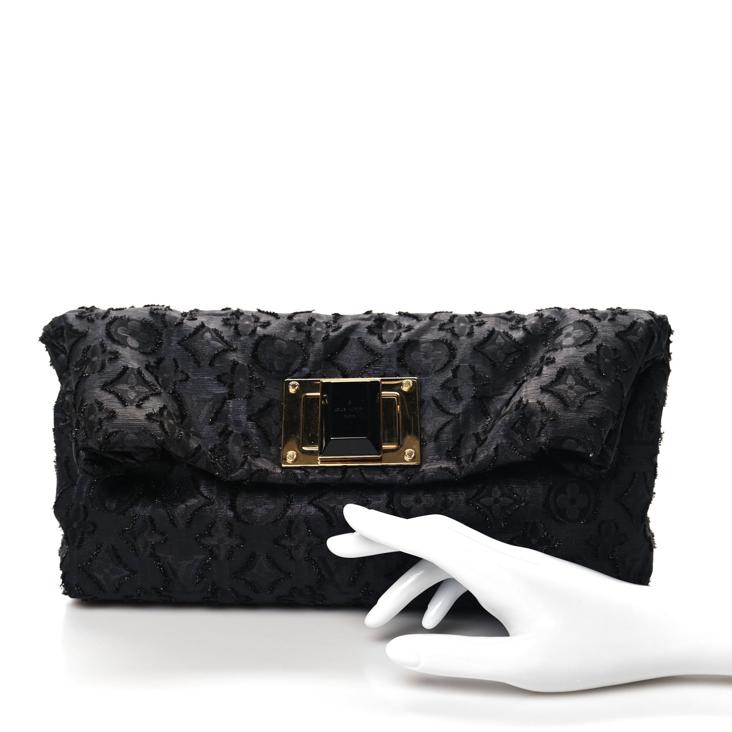 Lurex Quilted Monogram Altair Clutch  Black