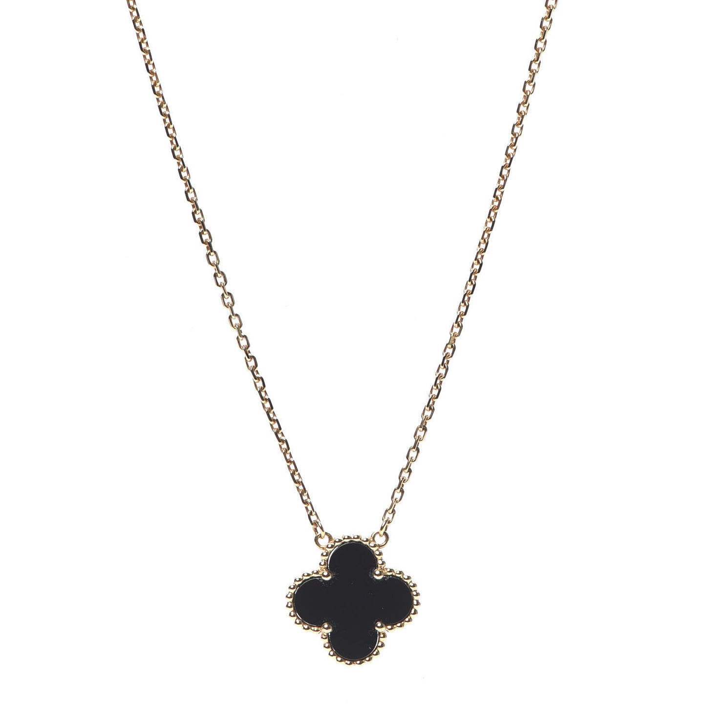 18K Yellow Gold Black Onyx Vintage Alhambra Pendant Necklace