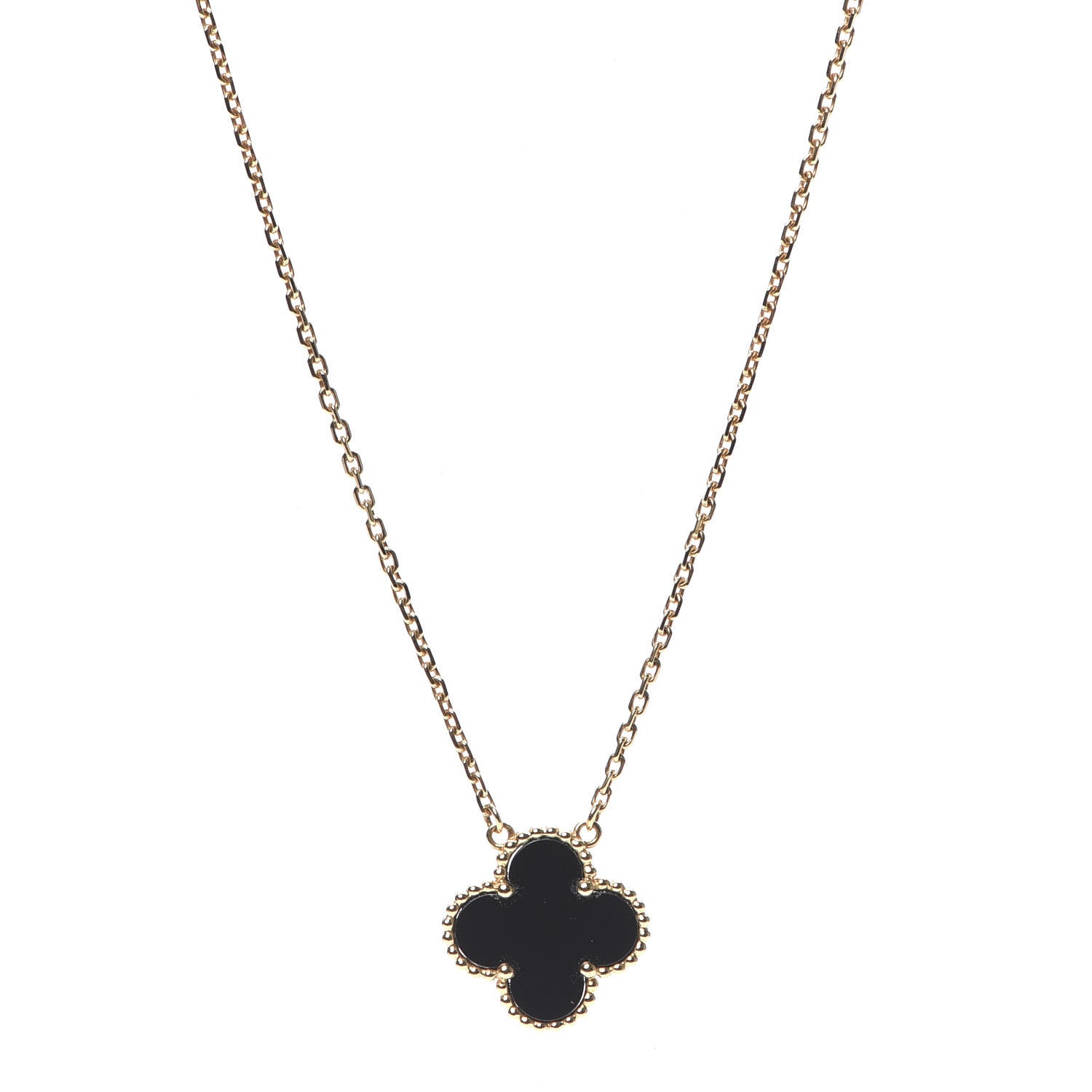 Van Cleef & Arpels 18K Yellow Gold Black Onyx Vintage Alhambra Pendant Necklace 1 of 6