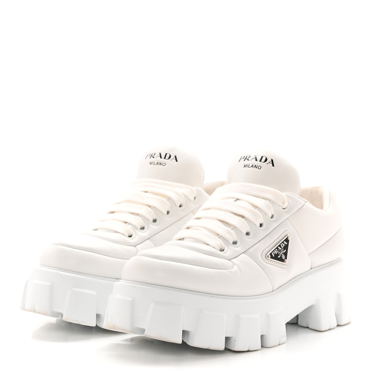 Prada Nappa Soft Metal Triangle Logo Padded Monolith 55mm Sneakers 39.5 White 3 of 20