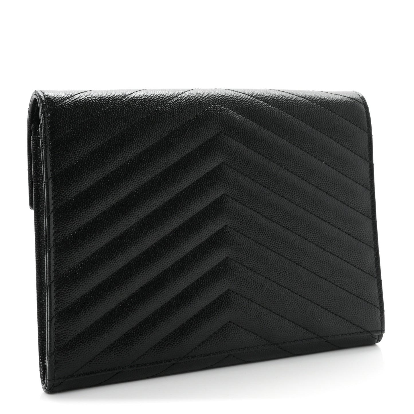 Grain De Poudre Matelasse Chevron Monogram Envelope Clutch Black