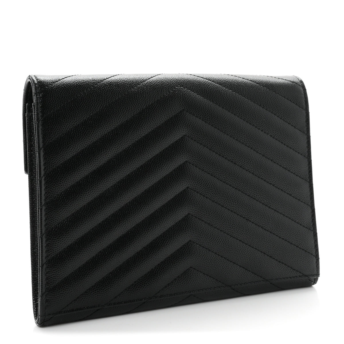 Saint Laurent Grain De Poudre Matelasse Chevron Monogram Envelope Clutch Black 3 of 8
