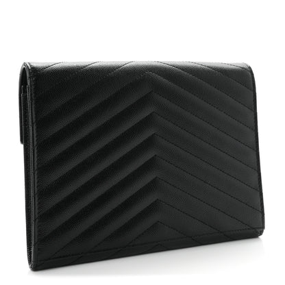 Saint Laurent Grain De Poudre Matelasse Chevron Monogram Envelope Clutch Black 3 of 8