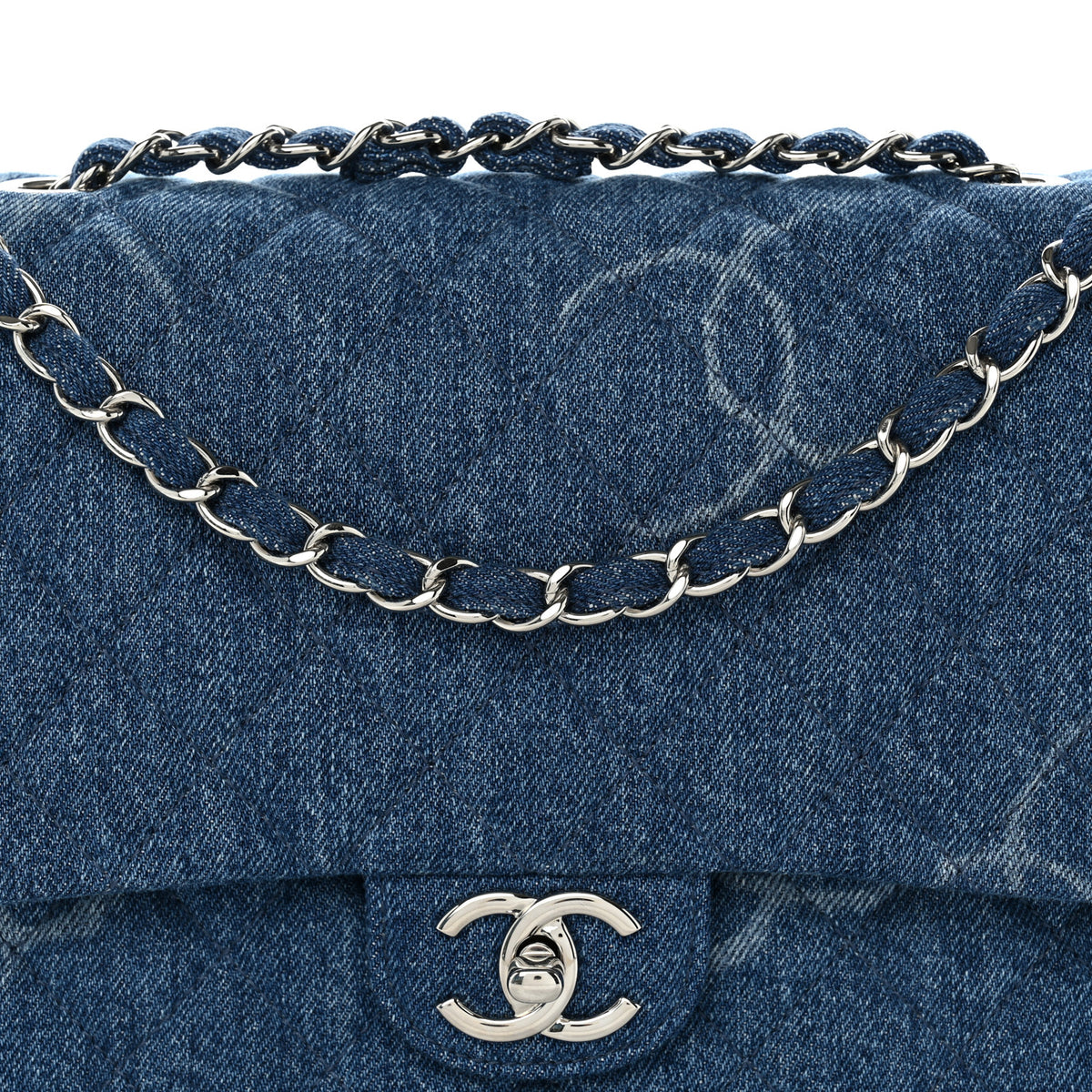 Chanel Denim Quilted CC Print Jumbo Single Flap Blue 15 of 19