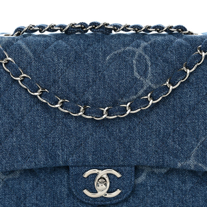 Chanel Denim Quilted CC Print Jumbo Single Flap Blue 15 of 19