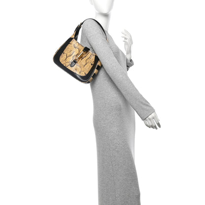 Gucci Snakeskin Calfskin Small Jackie 1961 Hobo Beige Black 2 of 11