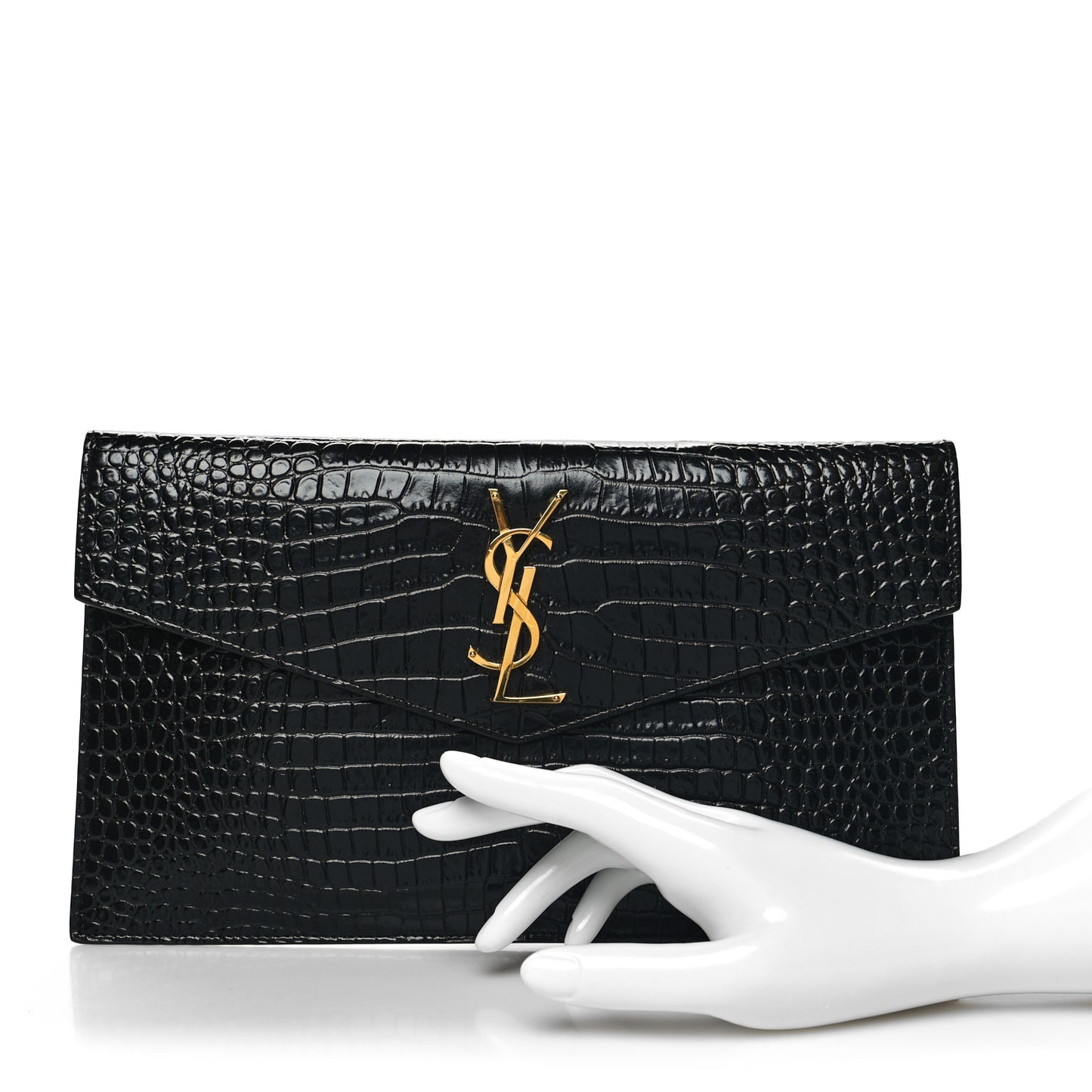 Calfskin Crocodile Embossed Uptown Monogram Pouch Black