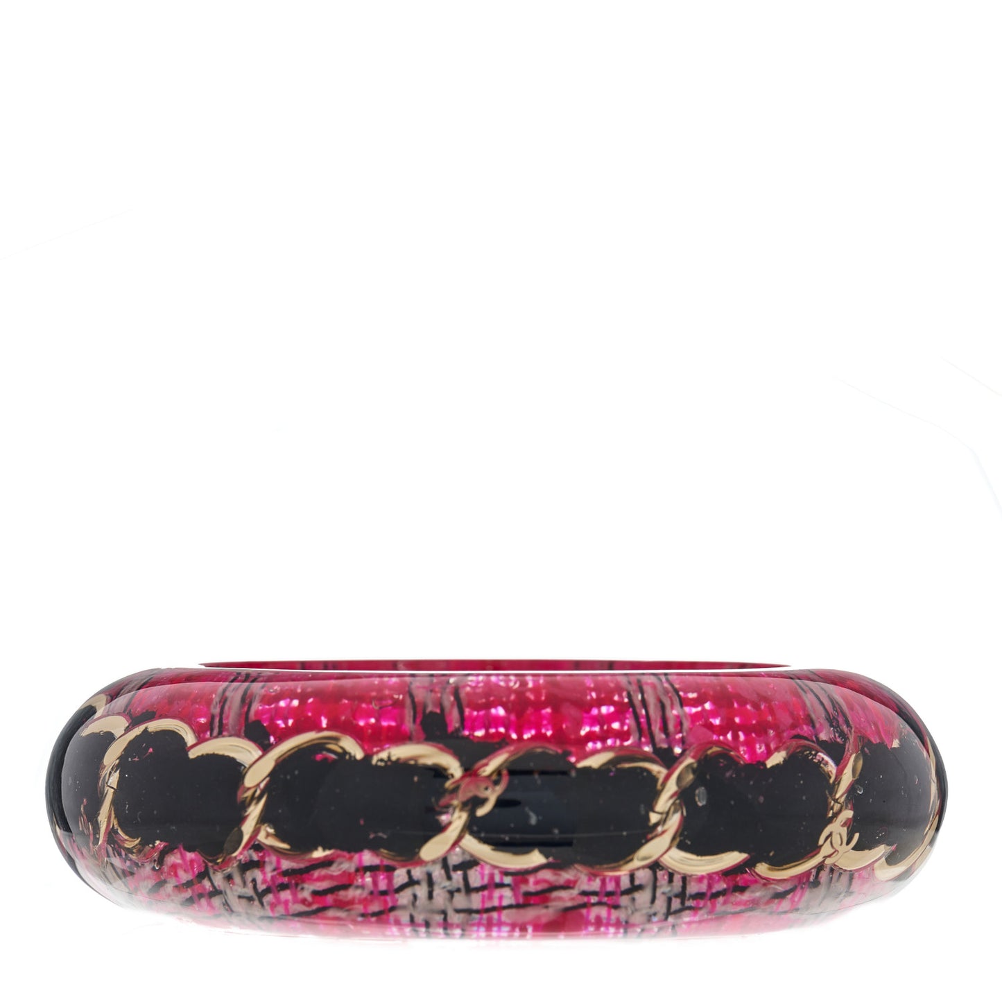 Resin Tweed Chain CC Bangle Transparent Pink