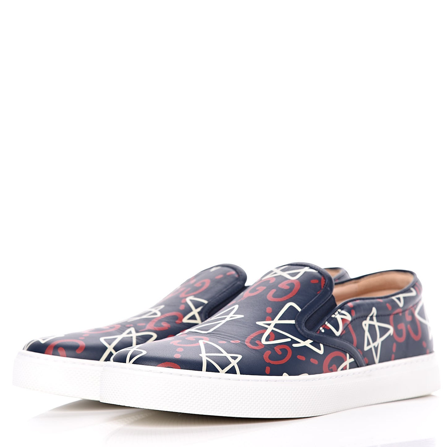 Calfskin GucciGhost Print Mens Dublin Slip On Sneakers 9.5 Blue Agata Hibiscus Red