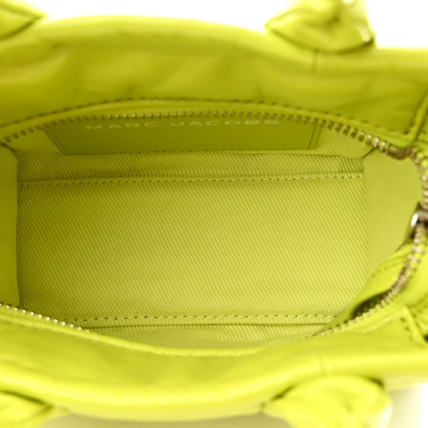 Shiny Crinkled Calfskin Mini The Tote Bag Acid Lime