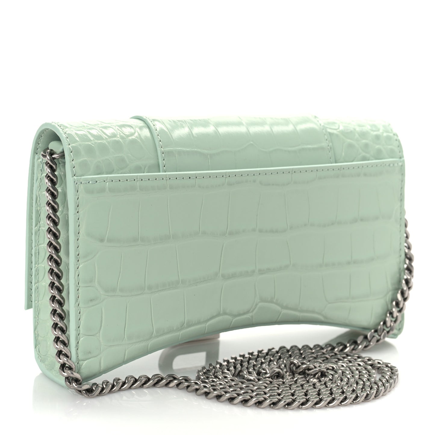 Shiny Calfskin Crocodile Embossed Hourglass Chain Bag Light Green