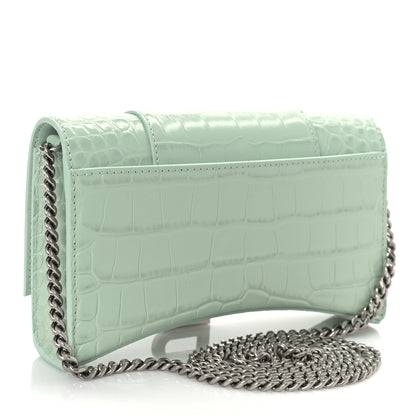 Balenciaga Shiny Calfskin Crocodile Embossed Hourglass Chain Bag Light Green 2 of 7