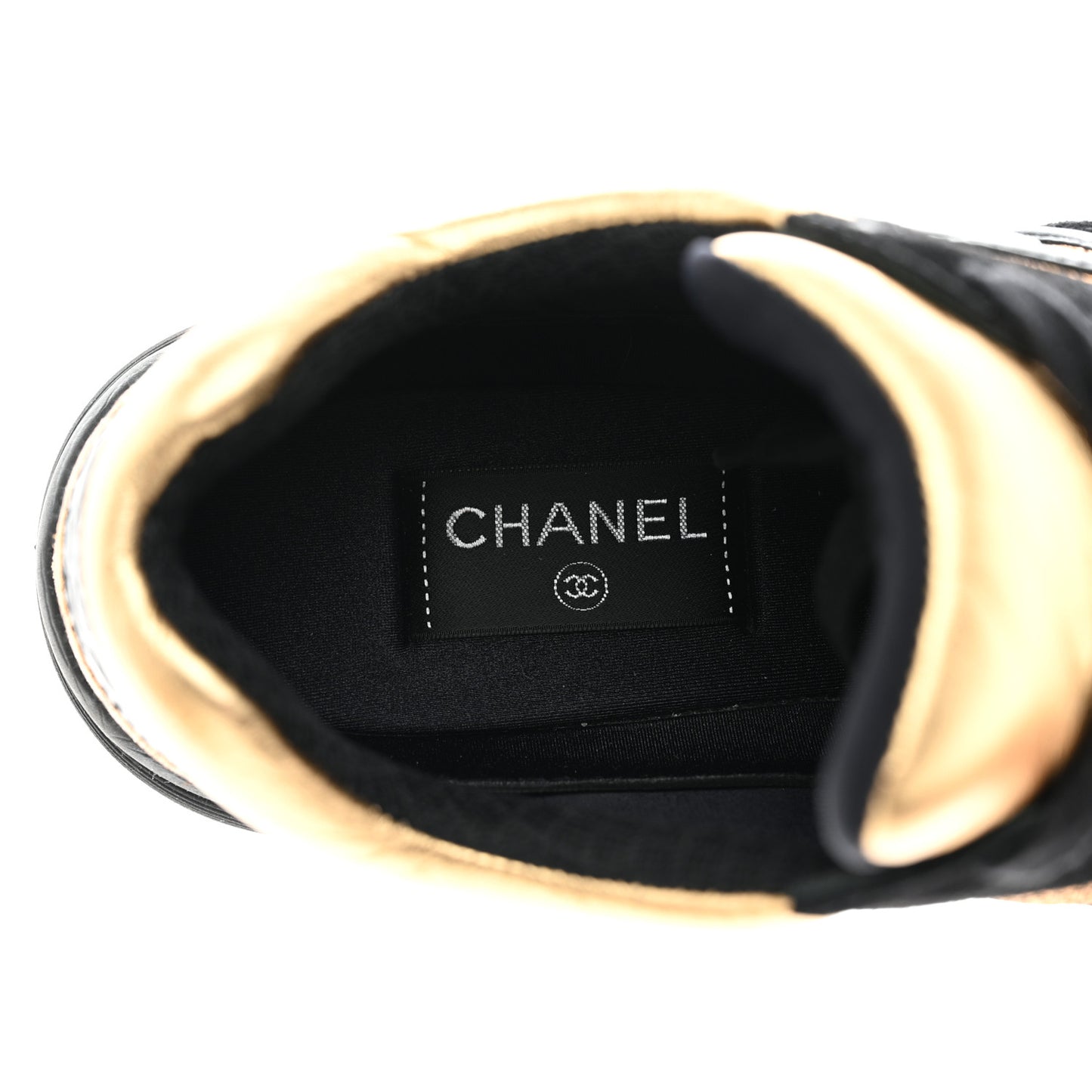 Metallic Fabric Suede Calfskin Crocodile Embossed Mens CC Sneakers 43 Black Gold