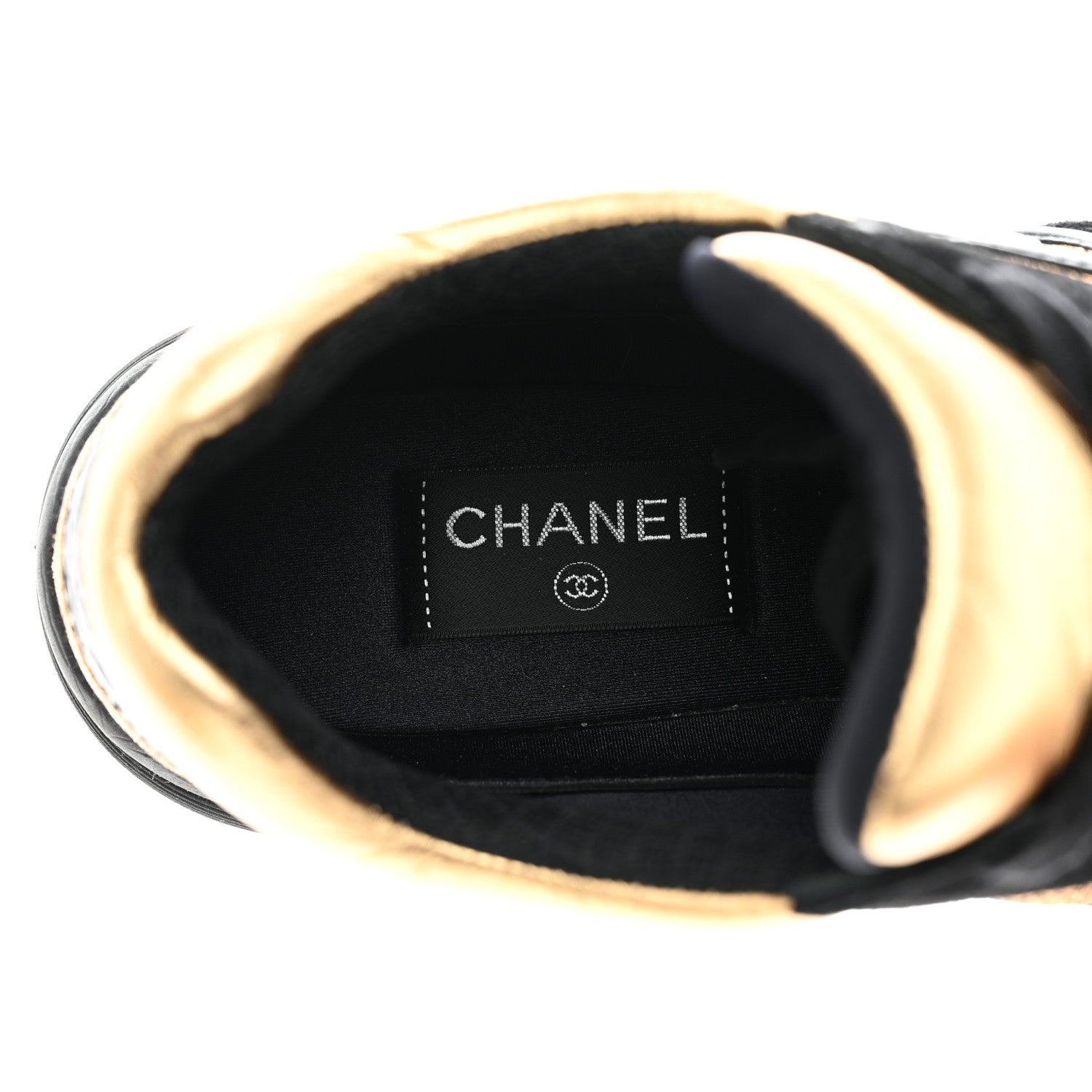Chanel Metallic Fabric Suede Calfskin Crocodile Embossed Mens CC Sneakers 43 Black Gold 7 of 9