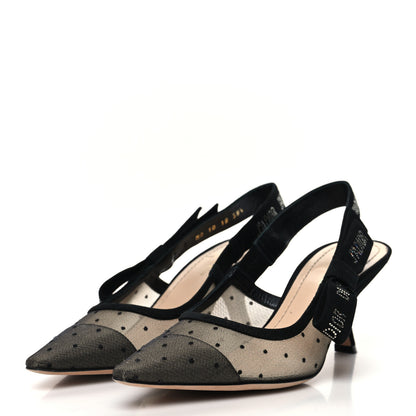 Christian Dior Mesh Plumetis Crystal Suede J'Adior Slingback 65mm Pumps 38.5 Nude Black 3 of 10