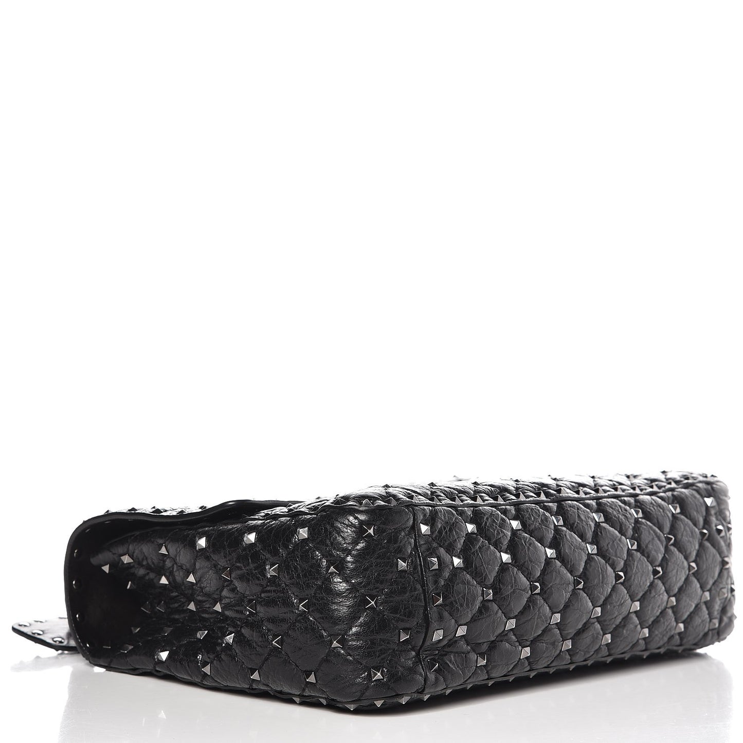 Craquele Nappa Large Rockstud Spike Shoulder Bag Black