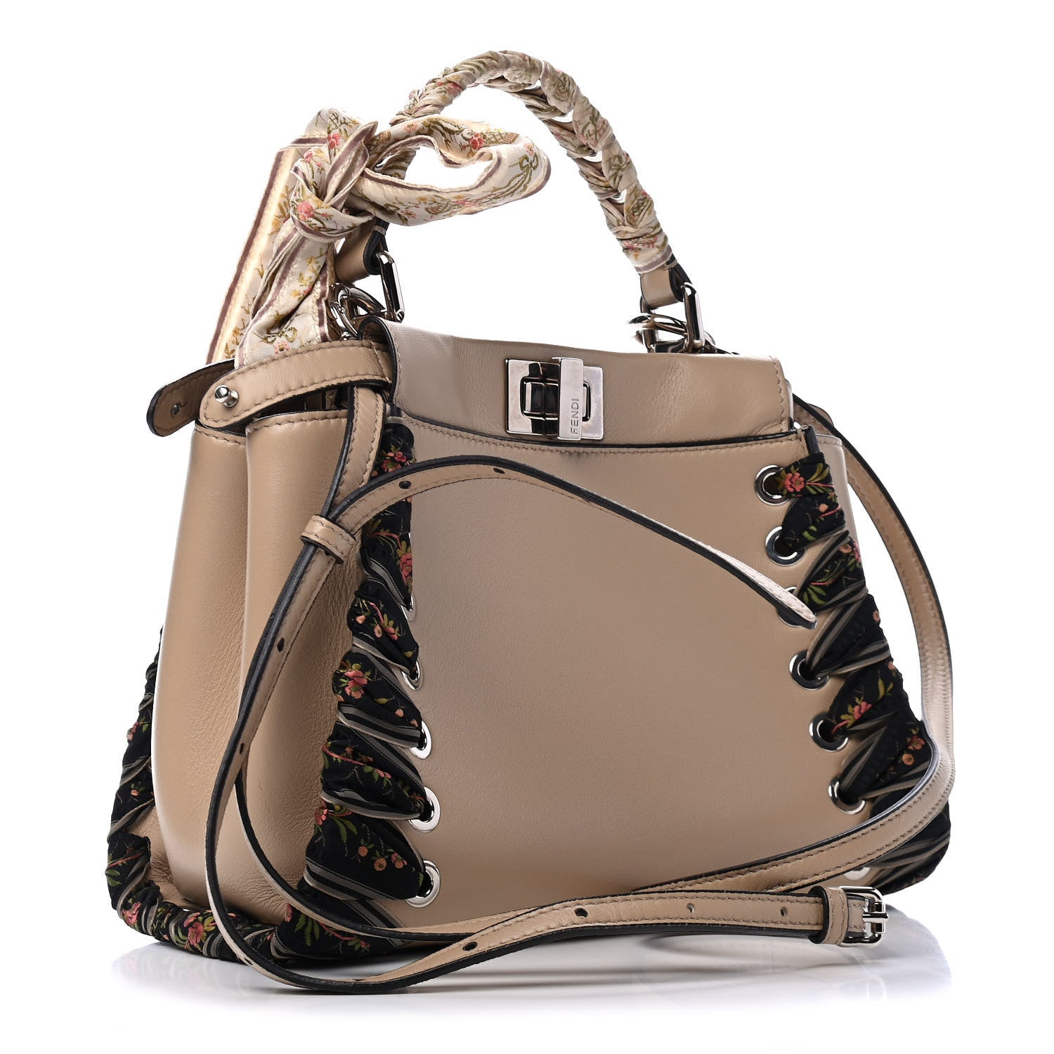 Fendi Nappa Ribbon Lace Up Mini Peekaboo Iconic Satchel Beige 2 of 4