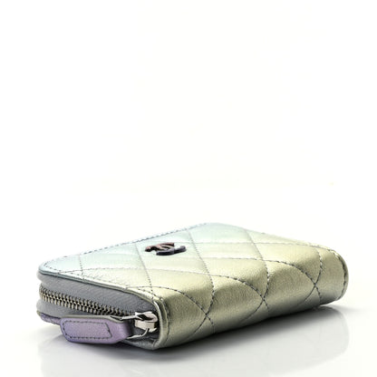 Chanel Gradient Metallic Calfskin Quilted Zip Around Coin Purse Wallet Silver Blue Yellow Purple 4 of 8