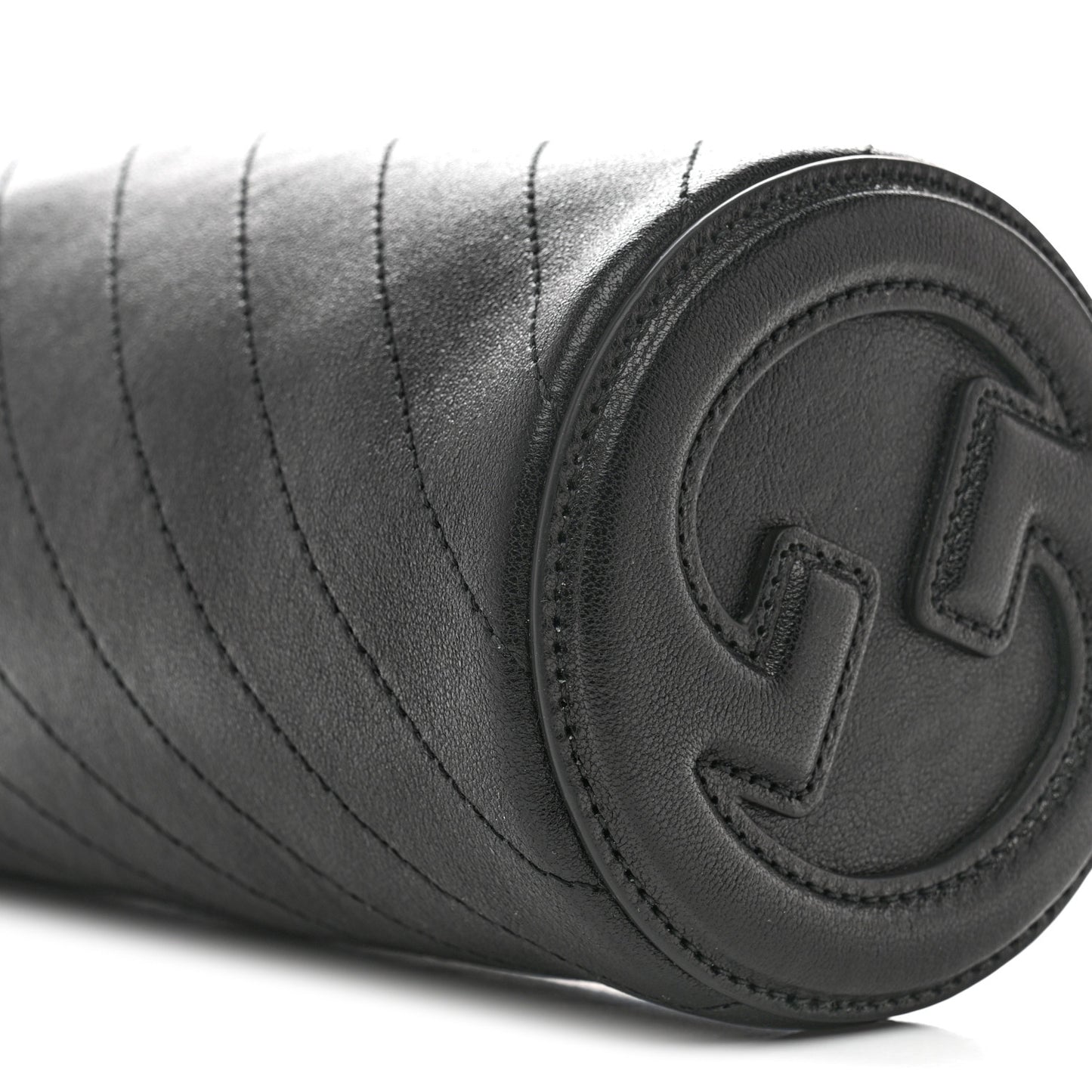Sakai Be Green Calfskin Diagonal Stitched Mini Blondie Barrel Shoulder Bag Black