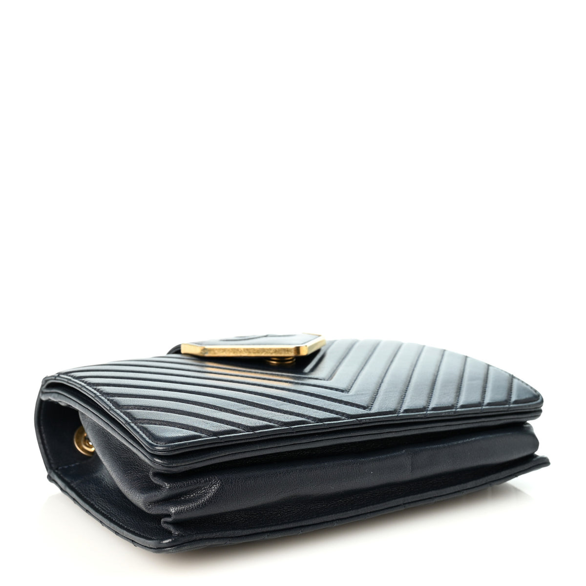 Chanel Shiny Sheepskin Chevron Quilted  Collar and Tie Camera Case Navy 3 of 9