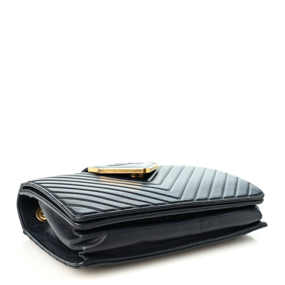 Chanel Shiny Sheepskin Chevron Quilted  Collar and Tie Camera Case Navy 3 of 9