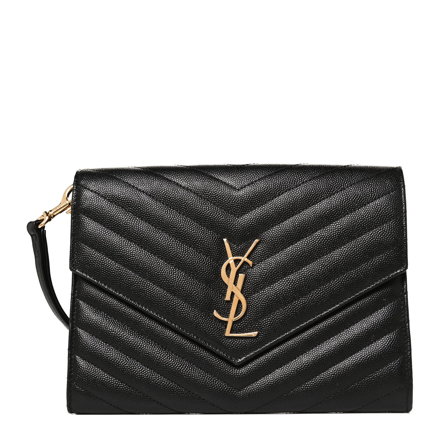 Saint Laurent Grain De Poudre Matelasse Chevron Monogram Envelope Clutch Black 1 of 7