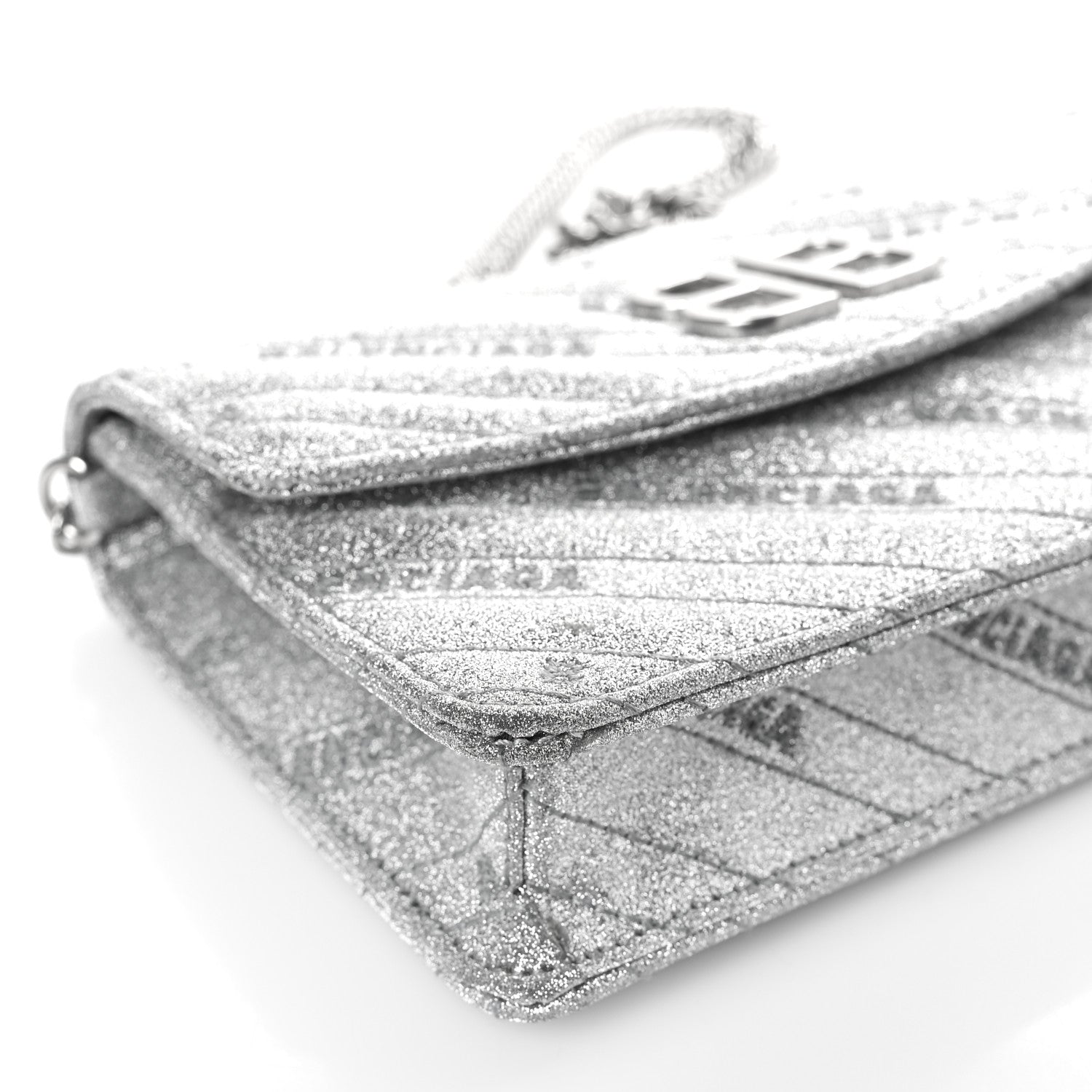Balenciaga Glitter Logo Matelasse BB Wallet On Chain Silver 7 of 9