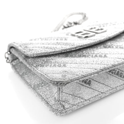 Balenciaga Glitter Logo Matelasse BB Wallet On Chain Silver 7 of 9