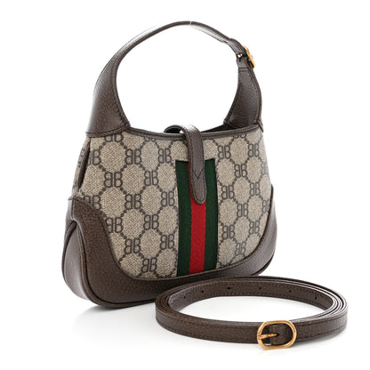 Gucci X BALENCIAGA BB Supreme Monogram Calfskin Web Mini Jackie 1961 Hobo Beige Ebony 3 of 11