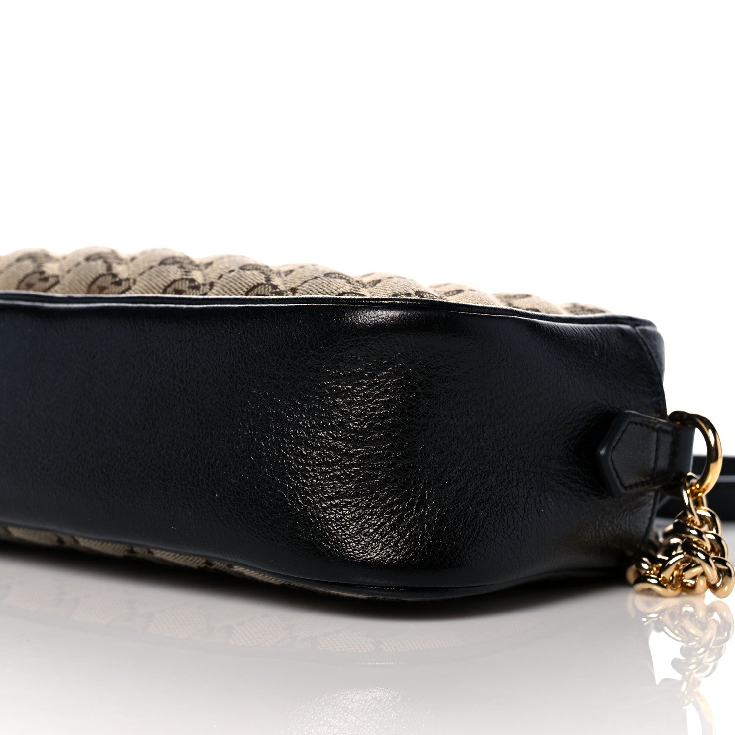 Gucci Monogram Matelasse Diagonal Small GG Marmont Chain Shoulder Bag Beige Black 13 of 15