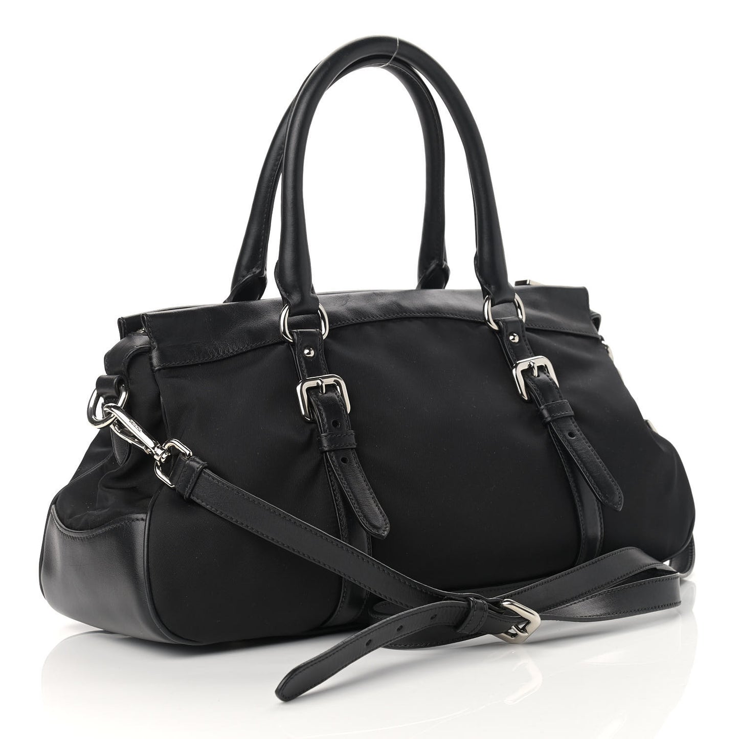 Nylon Tessuto Soft Calf Tote Black