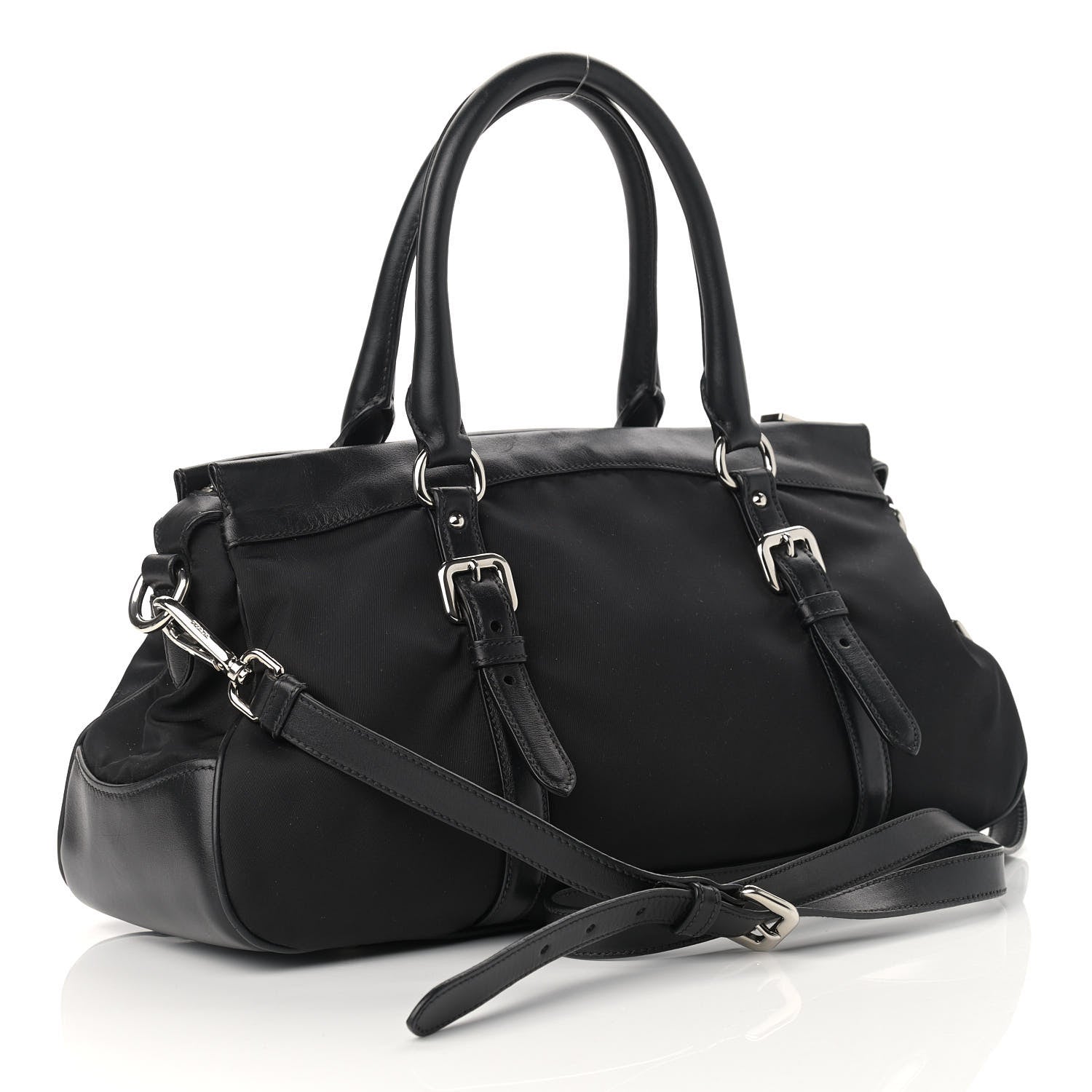 Prada Nylon Tessuto Soft Calf Tote Black 3 of 10