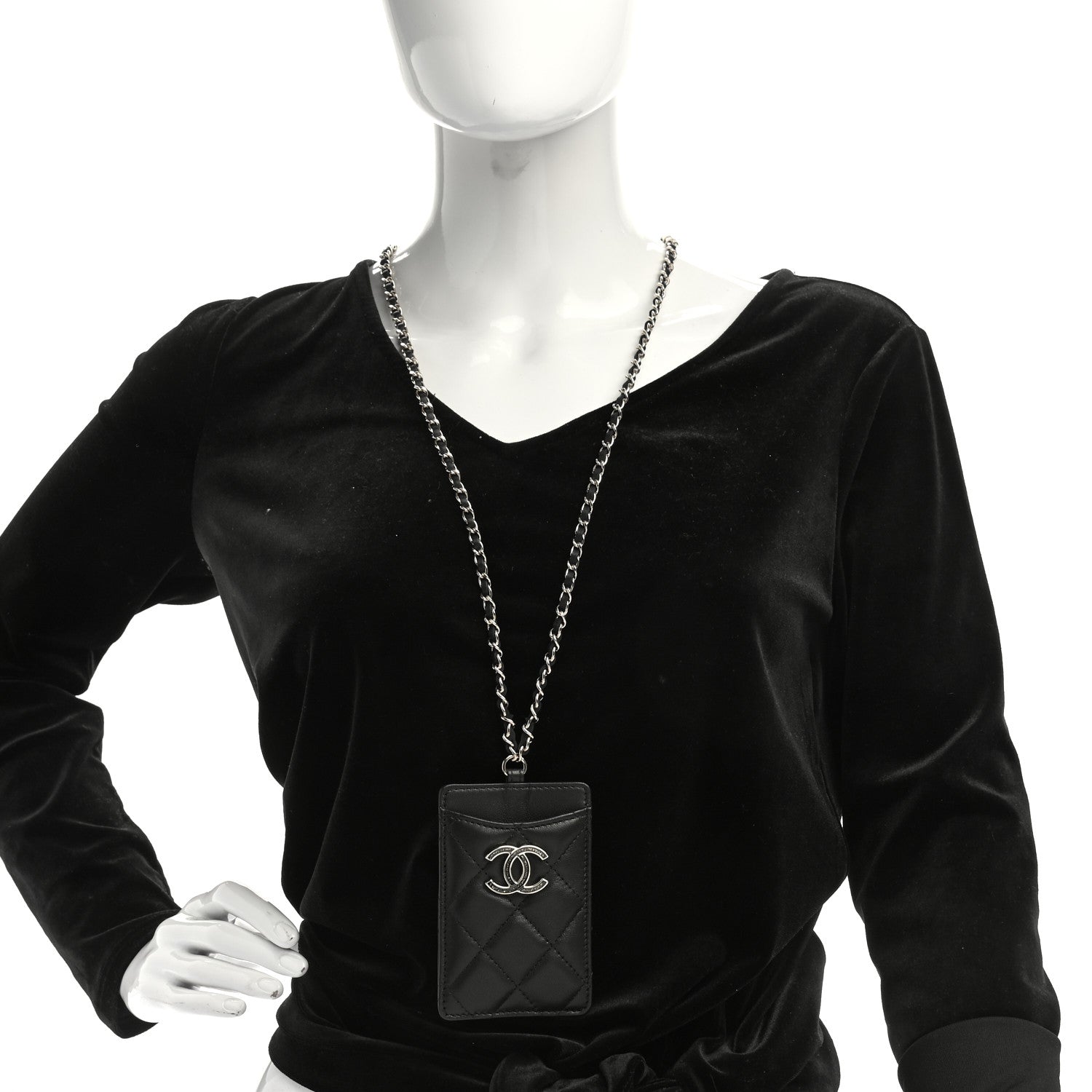 Chanel Lambskin Quilted Glitter Card Holder On Chain Black 2 of 8