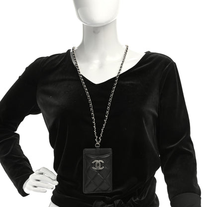 Chanel Lambskin Quilted Glitter Card Holder On Chain Black 2 of 8