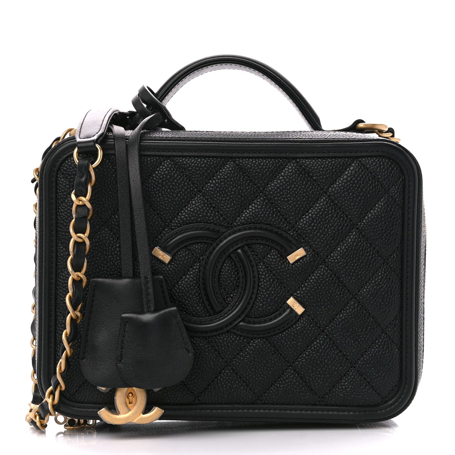 Caviar Quilted Medium CC Filigree Vanity Case Black