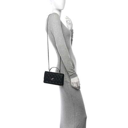 Chanel Lambskin Quilted Metal Top Handle Crossbody Flap Black 2 of 12