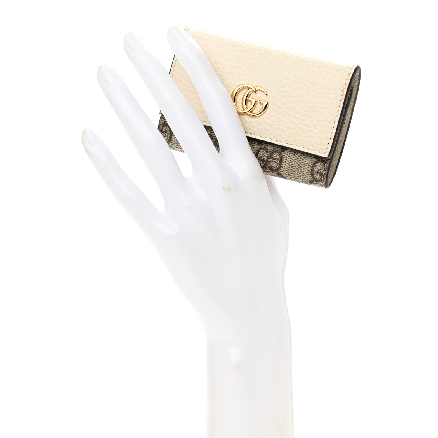 Gucci Dollar Calfskin GG Supreme Monogram GG Marmont 6 Key Holder Case Mystic White Beige Ebony 2 of 8