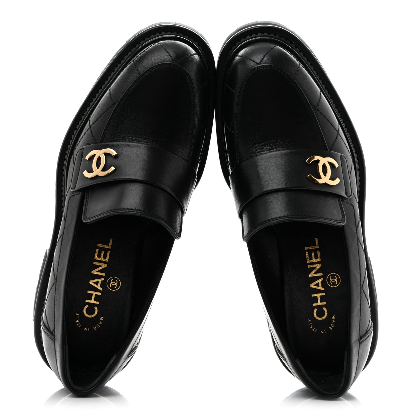 Calfskin Quilted CC Mocassin Loafers 35 Black