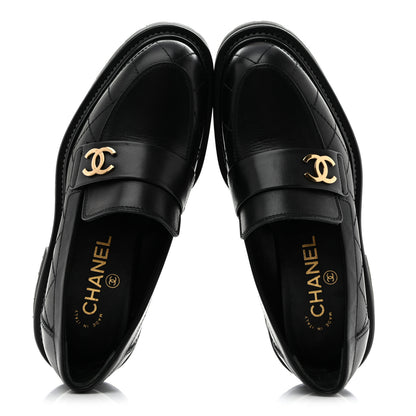 Chanel Calfskin Quilted CC Mocassin Loafers 35 Black 2 of 12