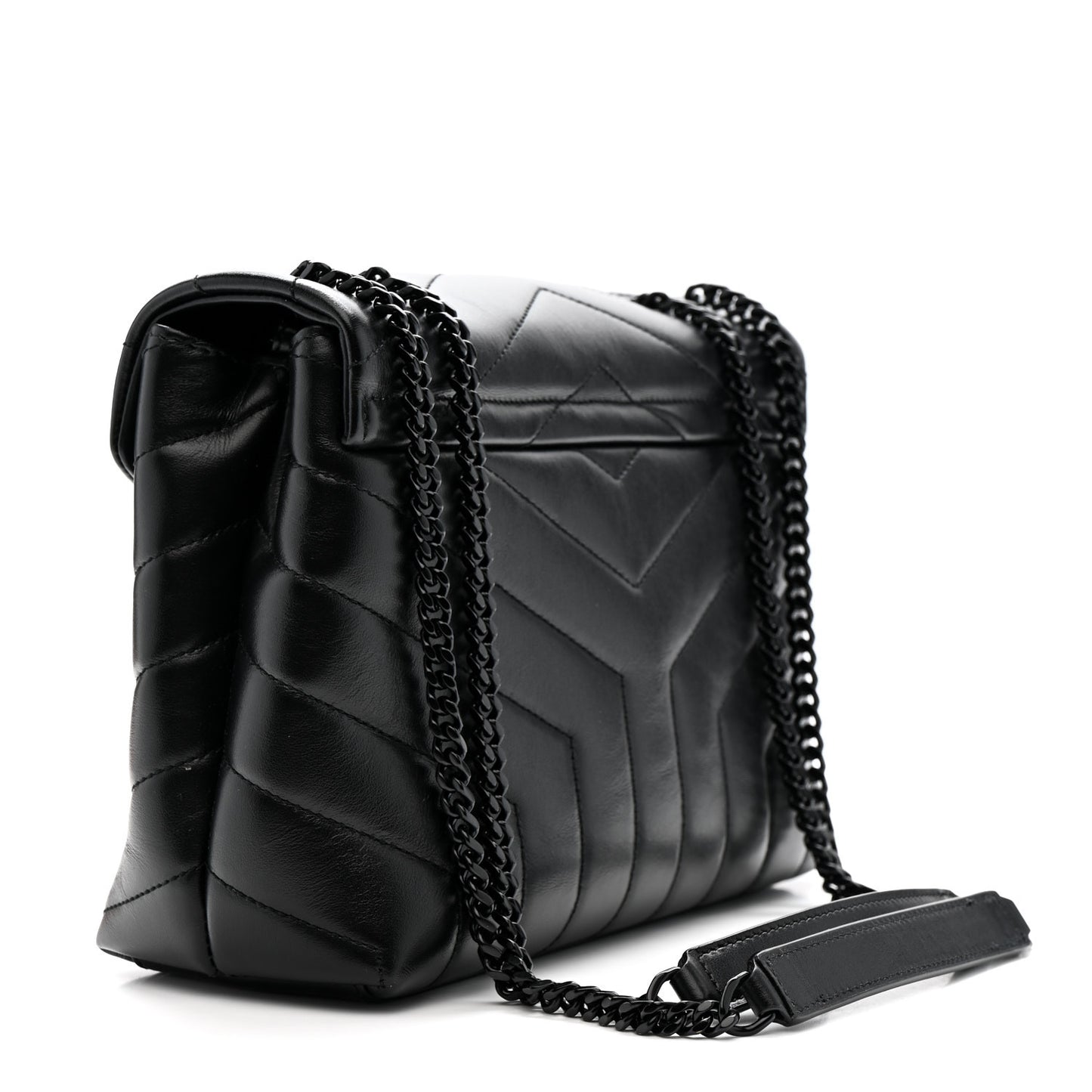 Calfskin Y Quilted Monogram Monochrome Small Loulou Chain Satchel Black