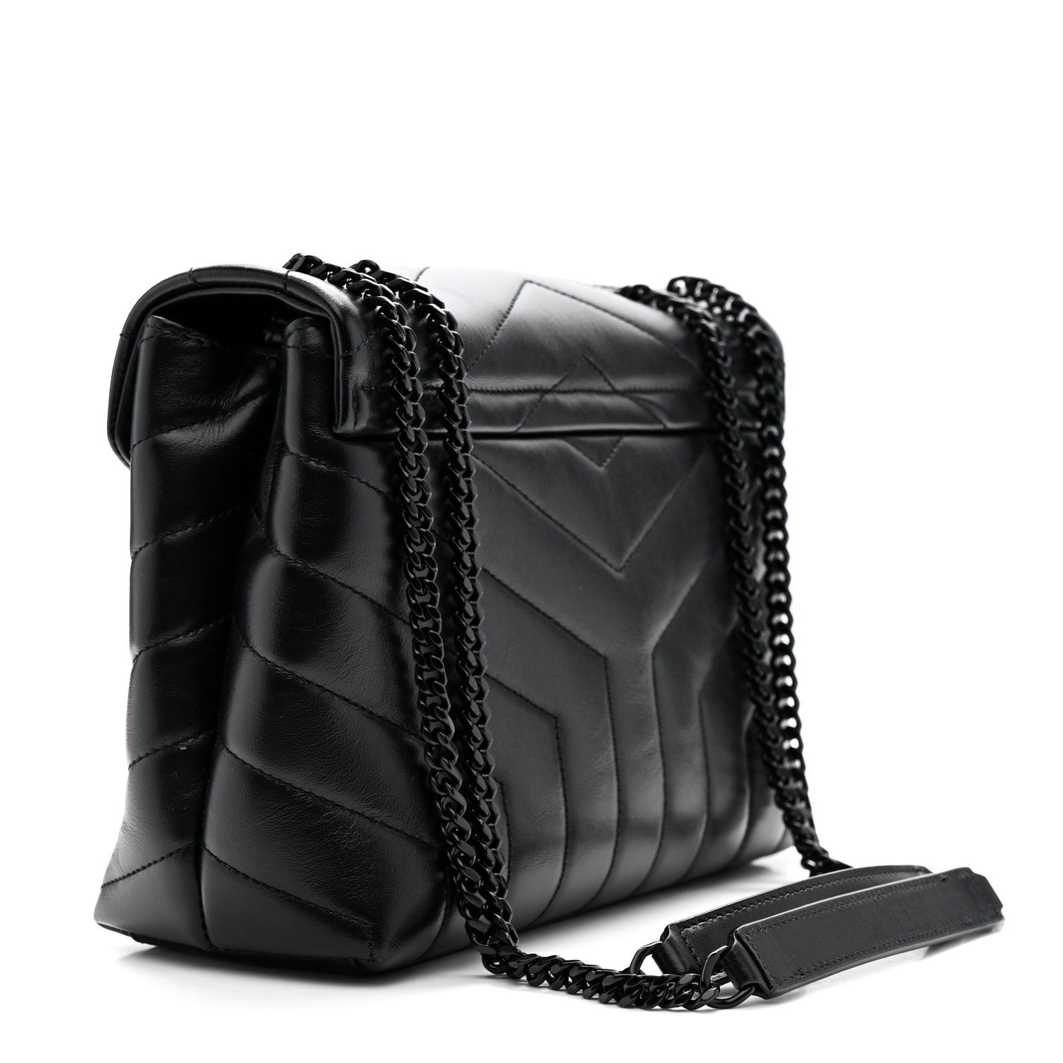 Saint Laurent Calfskin Y Quilted Monogram Monochrome Small Loulou Chain Satchel Black 3 of 12