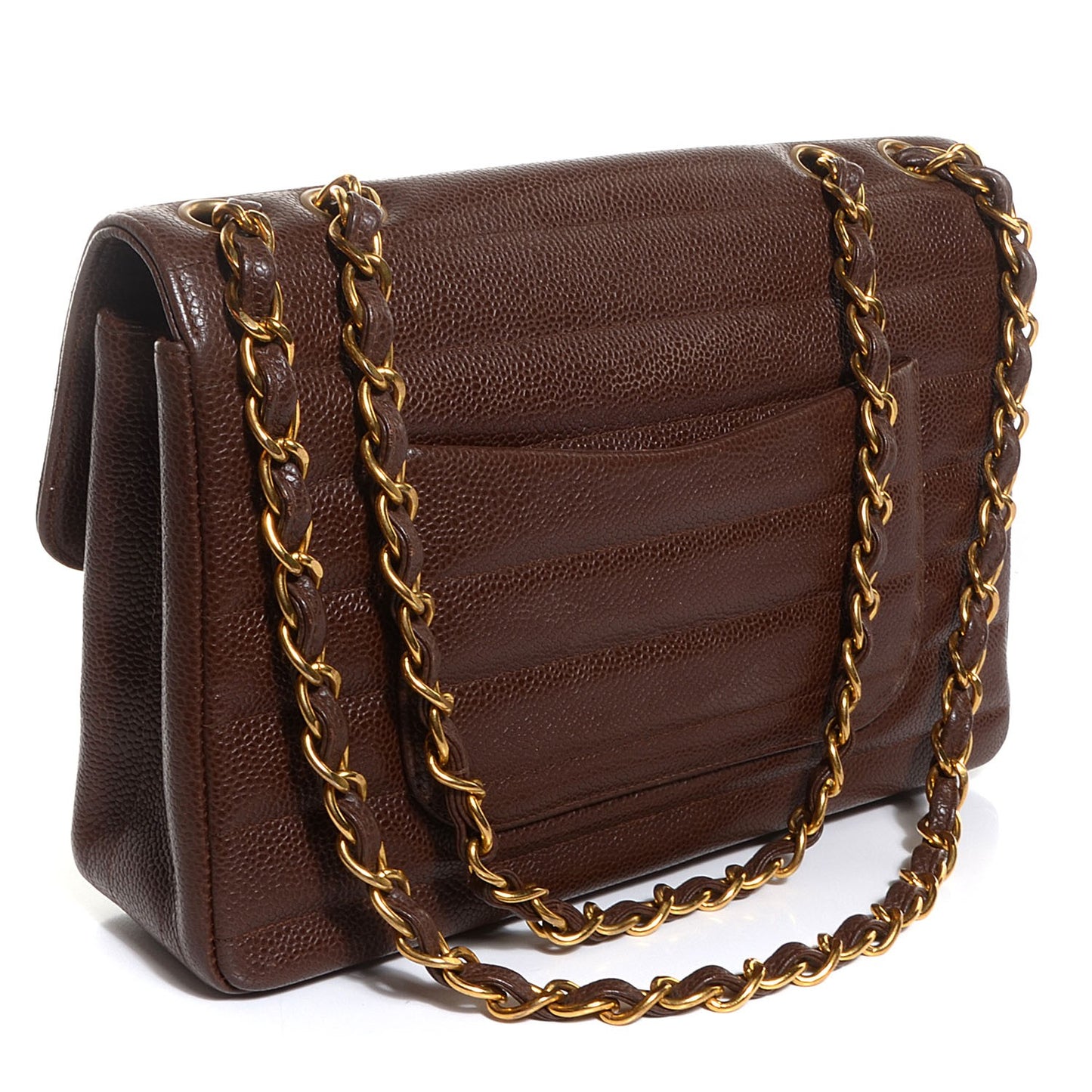 Caviar Horizontal Quilt Medium Single Flap Light Brown