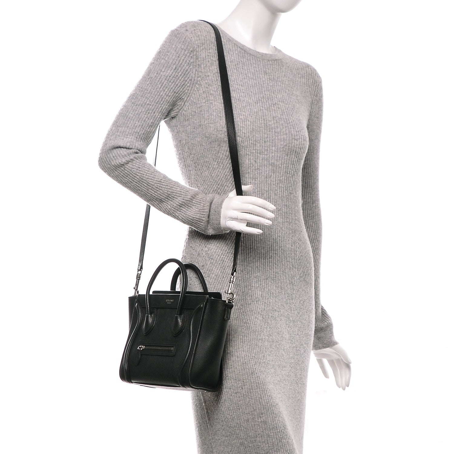 Celine Drummed Calfskin Nano Luggage Black 2 of 8