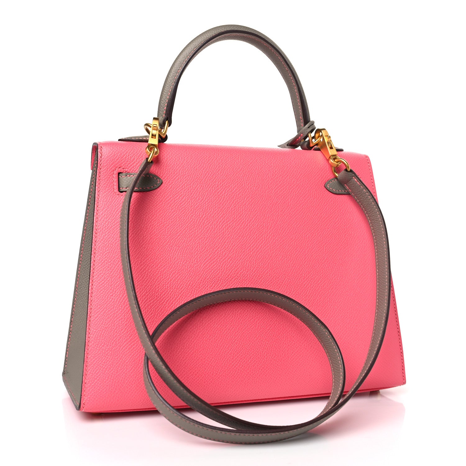 Hermes Epsom Bi-Color Horseshoe Kelly Sellier 25 Rose Azalee Gris Mouette 3 of 9