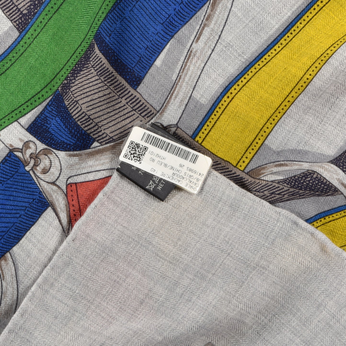 Cashmere Silk Cavalcadour Shawl 140 Gris Chine Bleu Roi