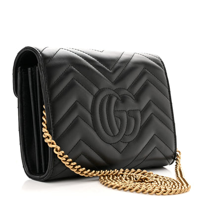 Gucci Calfskin Matelasse GG Marmont Chain Wallet Black 3 of 13