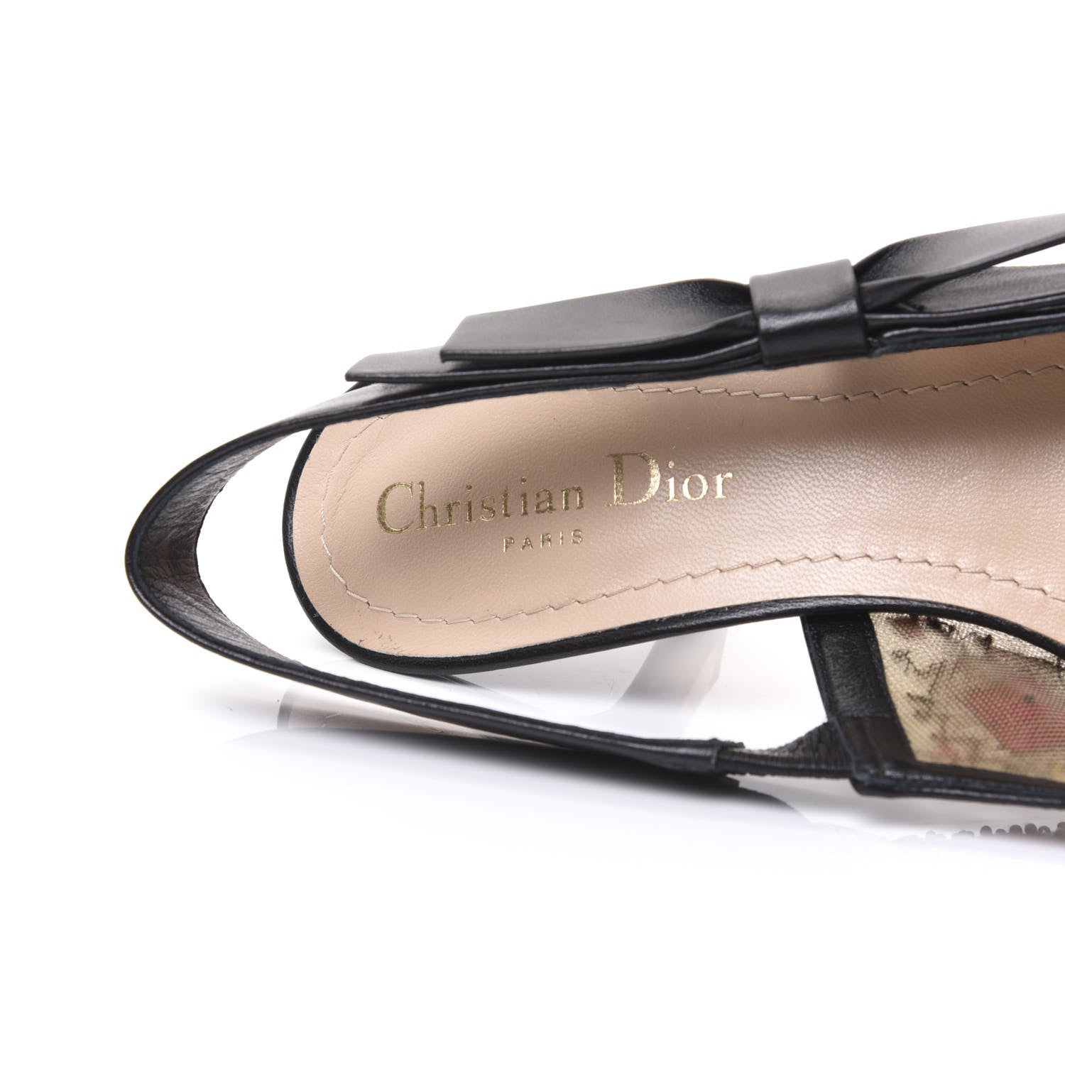 Christian Dior Calfskin Embroidered Beaded Sweet D Slingback Pumps 37.5 Black Turquoise 6 of 9